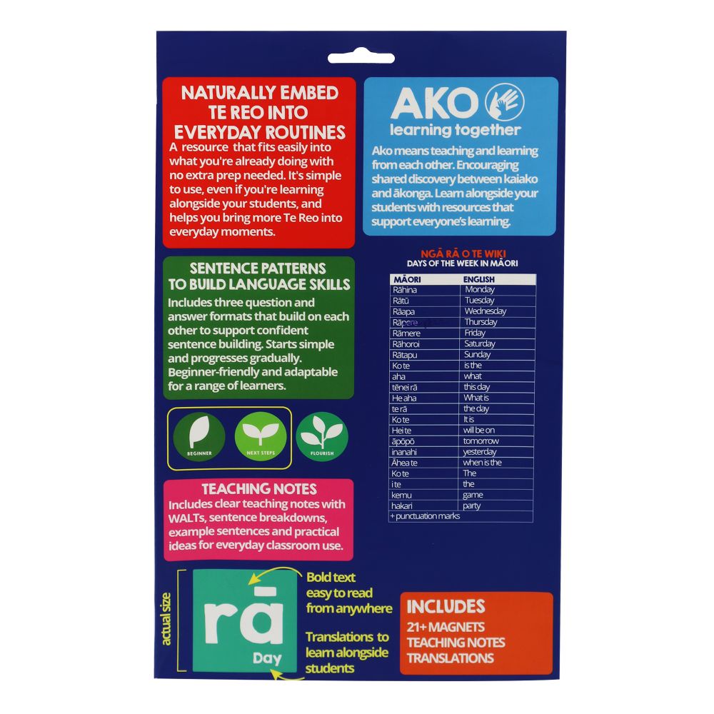 Magnetic Days of the Week in Te Reo Māori 21+pcs