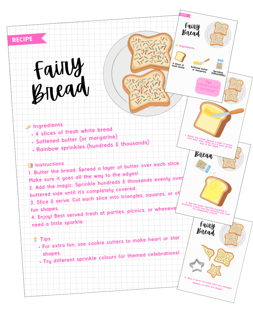 FREEBIE - A5 Fairy Bread Recipe Cards