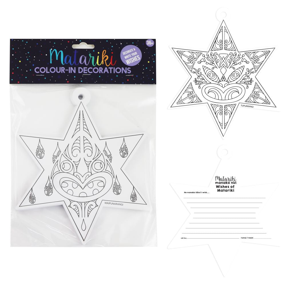 Matariki Colour-In Star Set incl Dreams 25cm 36pc