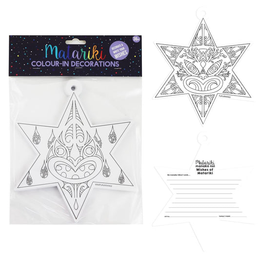 Matariki Colour-In Star Set incl Dreams 25cm 36pc