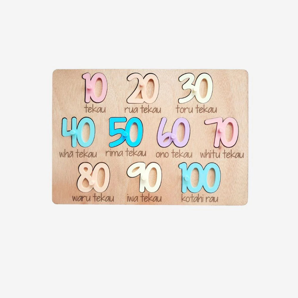 Puzzle - Numbers 10-100 in Māori -Pastels