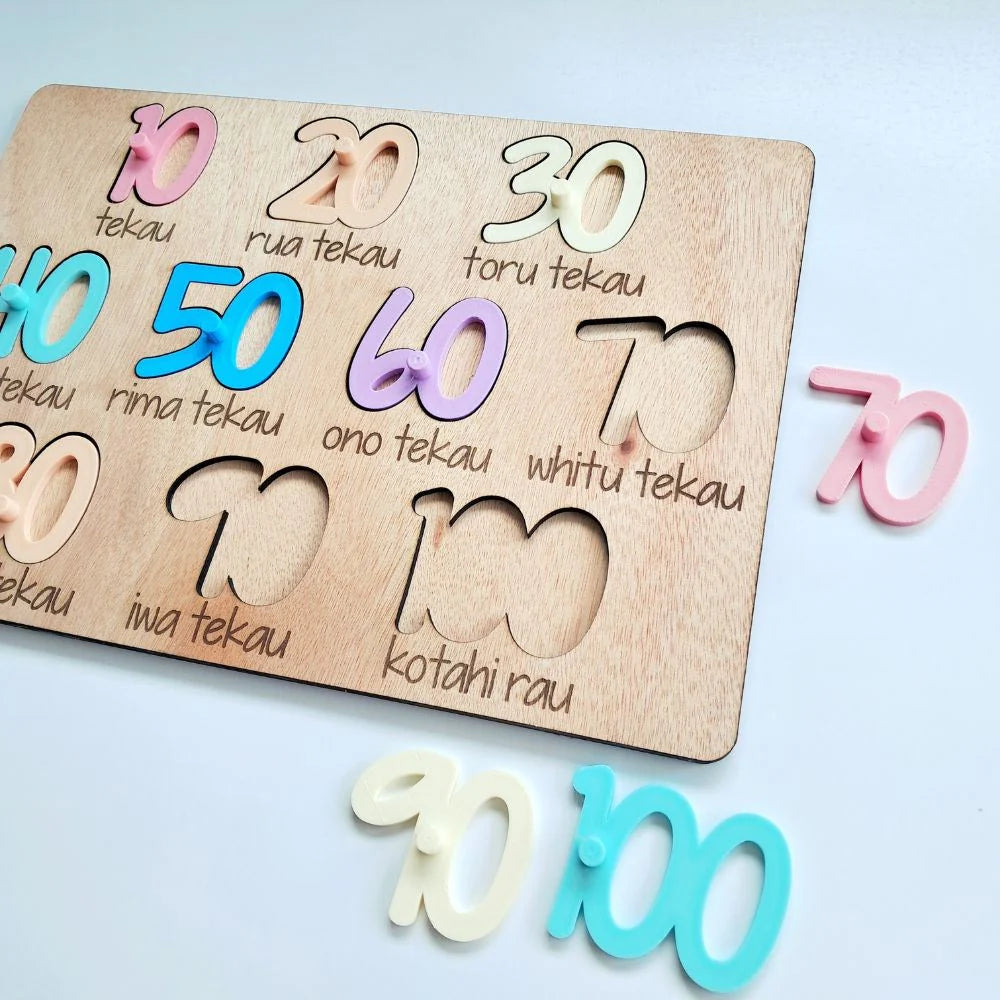 Puzzle - Numbers 10-100 in Māori -Pastels