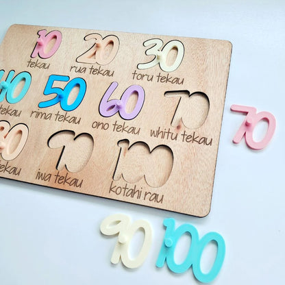 Puzzle - Numbers 10-100 in Māori -Pastels