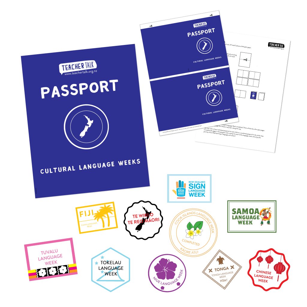 Passport Stamps and booklet for Language weeks Aotearoa