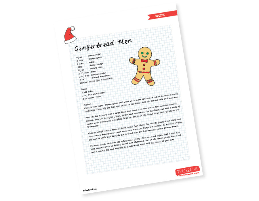 Gingerbread Recipe - A4 Download – TeacherTalk